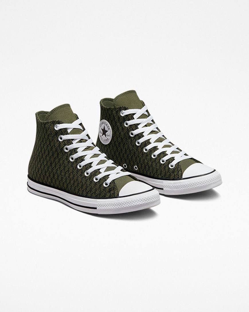 Dámské Boty Vysoké Converse Chuck Taylor All Star Herringbone Olivy Zelené Černé Bílé | CZ UZDV38